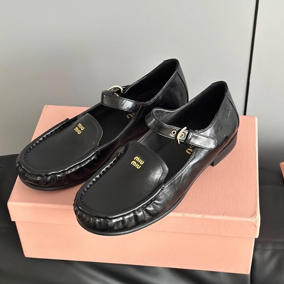 Miu Miu Black Leather Mary Jane Loafers - Picture 2 of 8